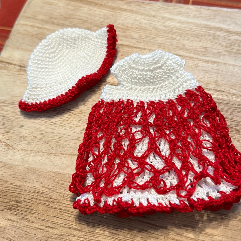 Hand Made Crochet 8 inch Doll Dress & Hat Made for 8” Madeline & Friends Dolls